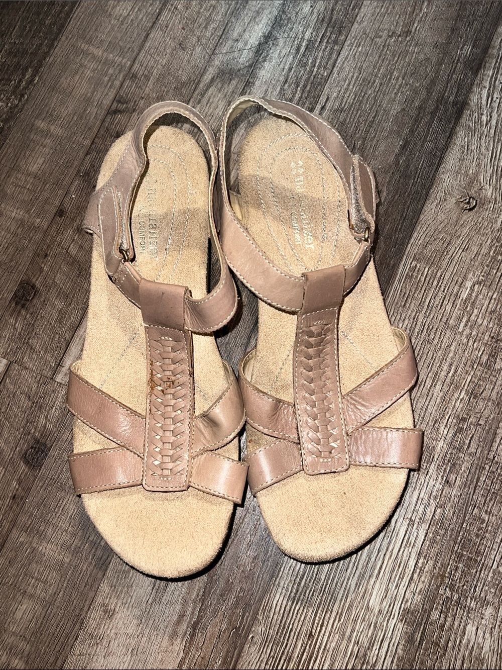 Naturalizer Women's Taupe Braided T-Strap Sandals